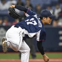 Lions starter Wataru Matsumoto pitches against the Buffaloes on Sunday at Kyocera Dome.