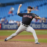 Cleveland starter Shane Bieber pitches against Toronto in the first inning on Wednesday.