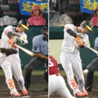 Hanshin Tigers rookie Koji Chikamoto hits for the cycle in Game 2 of the NPB All-Star Series on Saturday. Chikamoto completed the feat with a seventh-inning triple at Koshien Stadium. In this photo compilation, he's seen getting hits in the first (home run), second, third and seventh innings.