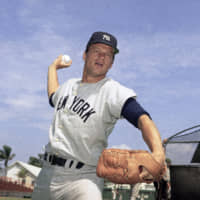 Former New York Yankees pitcher Jim Bouton, seen in a 1967 file photo, died on Wednesday. He was 80.
