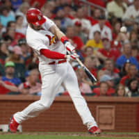 St. Louis' Matt Wieters hits a three-run home run against Chicago in the sixth inning on Thursday. AP