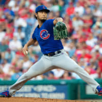 Cubs starter Yu Darvish pitches against the Phillies in the first inning on Thursday in Philadelphia.