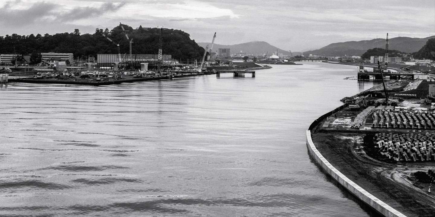 The view for the center of Ishinomaki from Hiyori-Ohashi bridge which locates nearby coastline.
