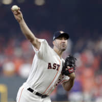 Astros starter Justin Verlander pitches against the Rays in the first inning in Game 1 of the ALDS on Friday in Houston.