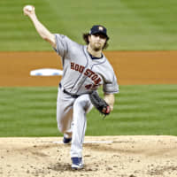 Astros starter Gerrit Cole pitches against the Nationals during Game 5 of the World Series on Sunday.
