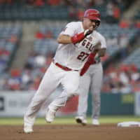 Angels star Mike Trout, who led the majors with a .438 on-base percentage, became the 10th three-time MVP, it was announced on Thursday.