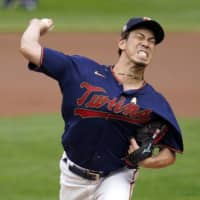 Minnesota's Kenta Maeda pitches against the Tigers on Saturday in Minneapolis. | AP