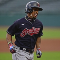 The Indians' Francisco Lindor rounds the bases after a home run during a simulated game at Progressive Field in Cleveland on July 10. | AP