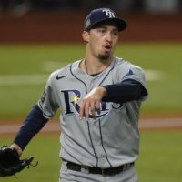 Rays pitcher Blake Snell leaves the mound at the end of the fifth inning against the Dodgers in Game 6 of the World Series in Arlington, Texas, on Oct. 27. | AP