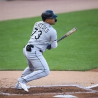 White Sox designated hitter Yermin Mercedes hits a two-run single against the Twins at Target Field in Minneapolis on Monday. | USA TODAY / VIA REUTERS