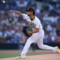 Padres starter Yu Darvish pitches against the Dodgers on Monday in San Diego. | USA TODAY / VIA REUTERS