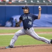 Mariners starter Yusei Kikuchi pitches against the Blue Jays in Buffalo on Thursday. | USA TODAY / VIA REUTERS