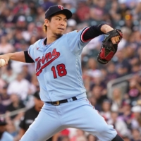Minnesota starter Kenta Maeda pitches against the Rays on Saturday in Minneapolis. | USA TODAY / VIA REUTERS