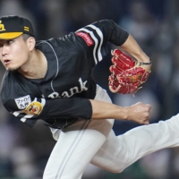 Hawks ace Kodai Senga has posted an ERA of 1.27 in six starts since the Tokyo Olympics. | KYODO