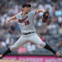 Minnesota Twins starting pitcher Kenta Maeda pitches against the New York Yankees on Aug. 21. | USA TODAY / VIA REUTERS