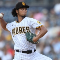Padres starter Yu Darvish pitches against the Angels in San Diego on Wednesday. | USA TODAY / VIA REUTERS