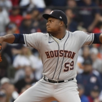 Astros starter Framber Valdez pitches against the Red Sox in Game 5 of the ALCS in Boston on Wednesday. | USA TODAY / VIA REUTERS