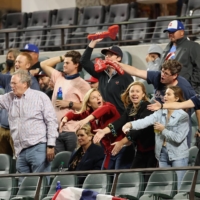 Braves fans perform the tomahawk chop during the 2020 NLCS at Globe Life Field in Arlington, Texas on Oct. 15, 2020. | USA TODAY / VIA REUTERS