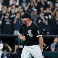 White Sox closer Liam Hendriks reacts after striking out Jose Altuve to seal the win for his team in Game 3 of the ALDS in Chicago on Sunday. | USA TODAY / VIA REUTERS