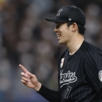 The Marines' Roki Sasaki pitched five innings in a win over the Buffaloes on Sunday. | KYODO