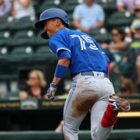 Toronto Blue Jays third baseman Gosuke Katoh during a spring training game against the Pittsburgh Pirates on April 1. | USA TODAY / VIA REUTERS
