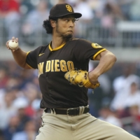 San Diego Padres starting pitcher Yu Darvish throws against the Atlanta Braves in the first inning at Truist Park on Saturday. | USA TODAY / VIA REUTERS