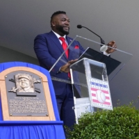 David Ortiz speeks during Baseball Hall of Fame induction ceremony in Cooperstown, New York, on Sunday. | USA TODAY / VIA REUTERS