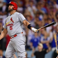 St. Louis Cardinals designated hitter Albert Pujols hits the 700th homer of his career, against the Los Angeles Dodgers on Friday at Dodger Stadium. | USA TODAY / VIA REUTERS