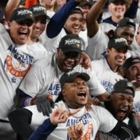 Houston Astros celebrate defeating the New York Yankees during game four of the ALCS for the 2022 MLB Playoffs, at Yankee Stadium, New York, on Sunday. | WENDELL CRUZ / USA TODAY SPORTS / VIA REUTERS
