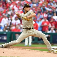 San Diego Padres starting pitcher Yu Darvish pitches during Game 5 of the National League Championship Series on Oct. 23. | USA TODAY / VIA REUTERS