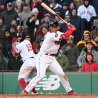 Red Sox left fielder Masataka Yoshida bats in the ninth inning against the Baltimore Orioles at Fenway Park in Boston on Thursday. | USA TODAY / VIA REUTERS