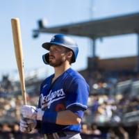 Dodgers infielder Gavin Lux steps in the batters box against the Padres during a spring training game in Peoria, Arizona, on Feb. 27 | USA TODAY / VIA REUTERS