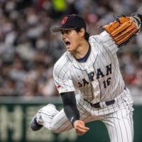 Japan's Shohei Ohtani pitches against Italy during the quarterfinals of the World Baseball Classic at Tokyo Dome on Thursday. | AFP-JIJI