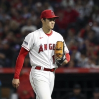 Angels pitcher Shohei Ohtani walked three Marlins players, two of which contributed to runs, at Angel Stadium in Anaheim, California, on Saturday. | USA TODAY / VIA REUTERS