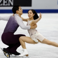 Riku Miura (right) and Ryuichi Kihara won Japan's first-ever pairs world championship last season. | REUTERS
